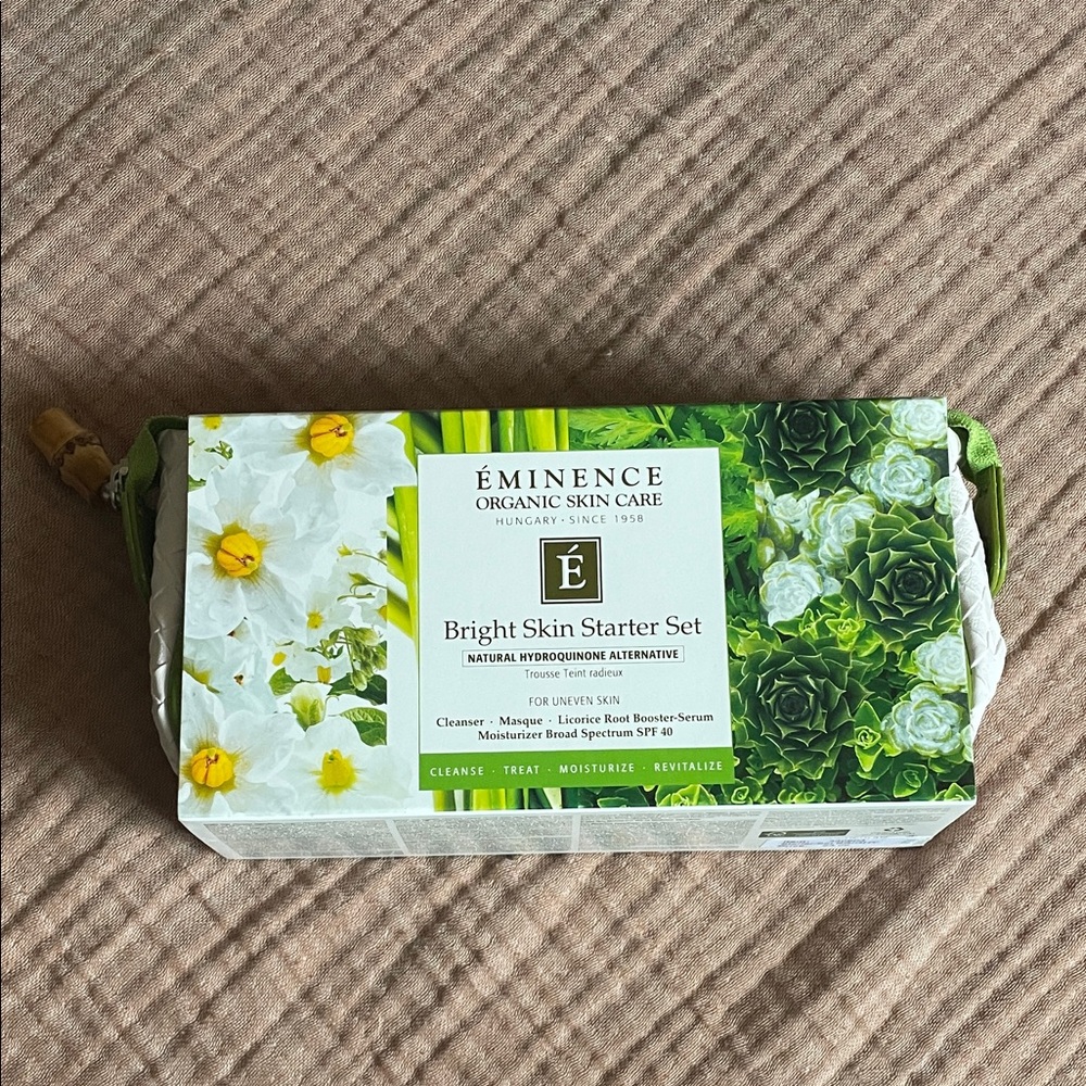 Eminence Bright Skin Starter Set: travel sized organic skin care, leather case